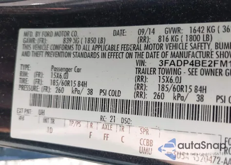 2015 Ford Fiesta Se z USA, uszkodzony, nr VIN 3FADP4BE2FM132430